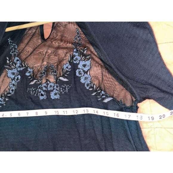 Free People Black Sheer Lace Long Sleeve Saheli Embroidered Mesh Top Women's S Y - Picture 7 of 10